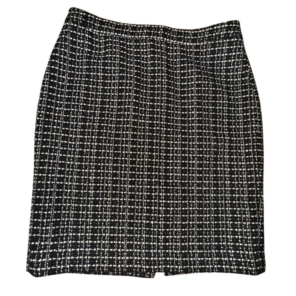 Ann‎ Taylor Size 12 Black & White Tweed Pencil Skirt Preppy Classic Office Work